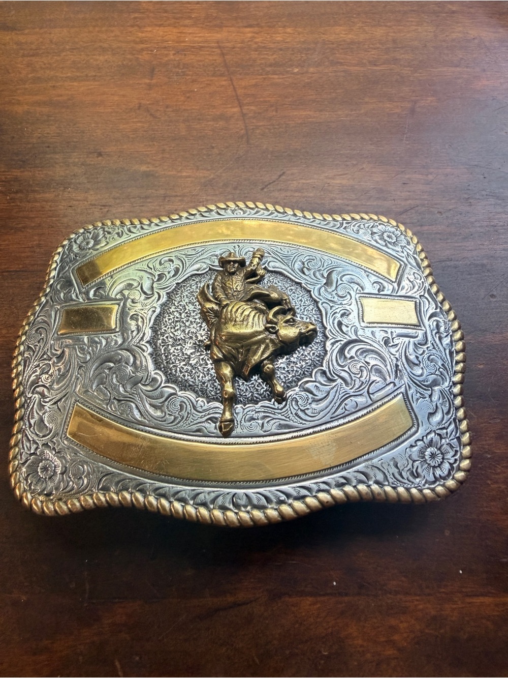 Crumrine Western Rodeo Bull Rider Belt Buckle - Two-Tone Metal Vintage